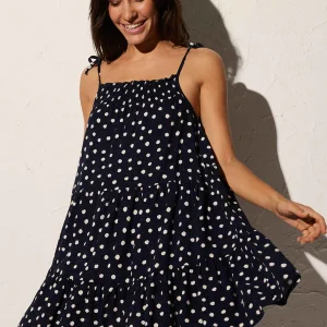 ABITO CORTO DA SPIAGGIA CON SPALLINE ANNODATE NAVY